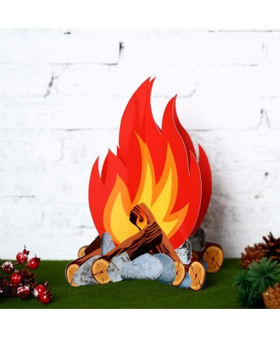 4 Set 3D Decorative Cardboard Campfire Centerpiece- Artificial Fire Fake Flame Paper for Campfire Party Decorations (12 Inche...