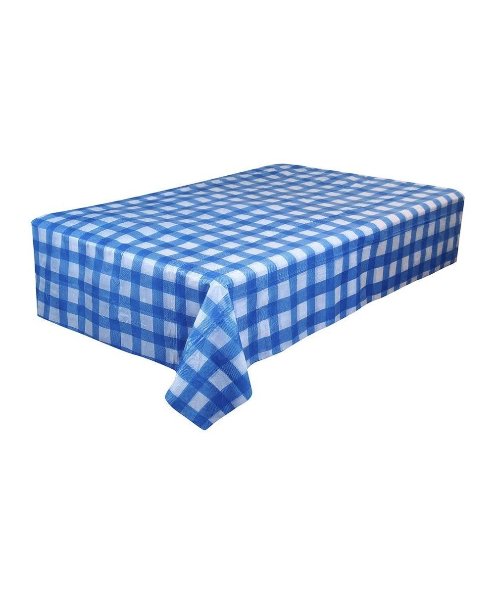 Pack of 6 Plastic Blue and White Checkered Tablecloths -Party Picnic Camping Vinyl Tablecloth - 108 x 54 inches Vinyl Tablecl...