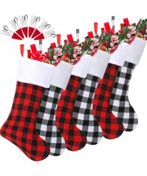 Christmas Stockings- 6 Pack 18 Inch Black White Buffalo Plaid Christmas Stockings Fireplace Hanging Stockings for Family Holi...