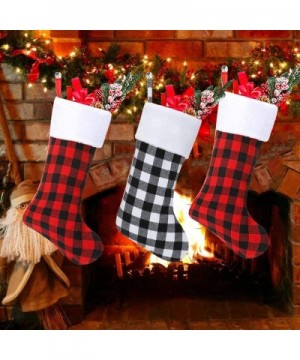 Christmas Stockings- 6 Pack 18 Inch Black White Buffalo Plaid Christmas Stockings Fireplace Hanging Stockings for Family Holi...