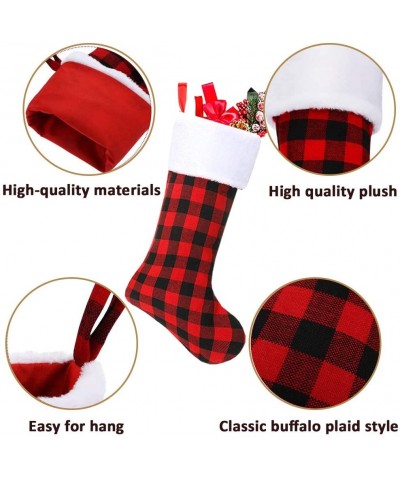 Christmas Stockings- 6 Pack 18 Inch Black White Buffalo Plaid Christmas Stockings Fireplace Hanging Stockings for Family Holi...