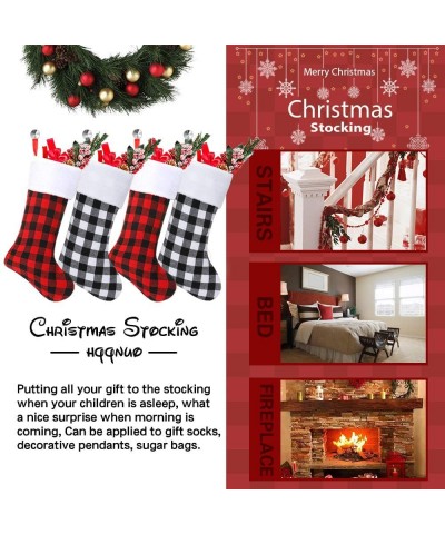 Christmas Stockings- 6 Pack 18 Inch Black White Buffalo Plaid Christmas Stockings Fireplace Hanging Stockings for Family Holi...