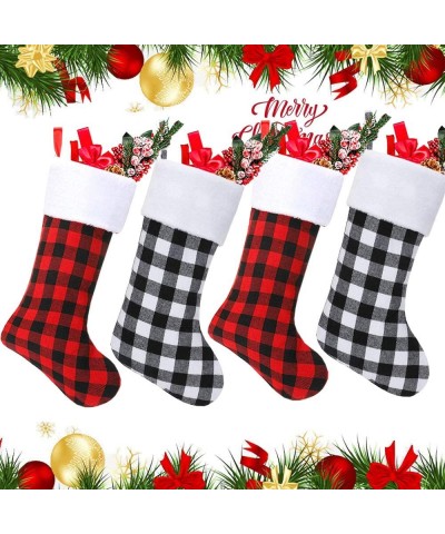 Christmas Stockings- 6 Pack 18 Inch Black White Buffalo Plaid Christmas Stockings Fireplace Hanging Stockings for Family Holi...