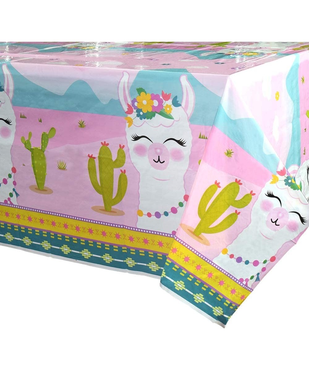 Llama Table Cover - 108" x 54" Party Disposable Plastic Tablecloth Alpaca Lama Party Supplies for Kids Girls Pink Birthday Pa...