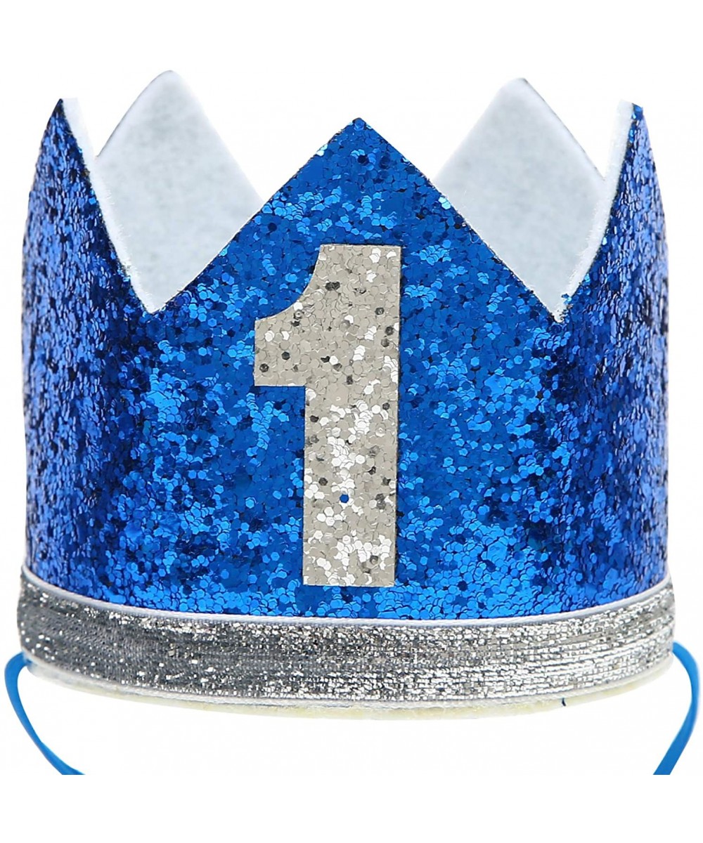 Baby 1st Birthday Crown- Girls Boys Glitter Hat Accessories for First Birthday - Silver Blue - CC190MOI5CH $5.81 Party Hats