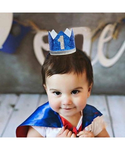 Baby 1st Birthday Crown- Girls Boys Glitter Hat Accessories for First Birthday - Silver Blue - CC190MOI5CH $5.81 Party Hats