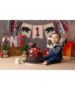 Lumberjack 1st Birthday Party Supplies - Bear Birthday Banner for Photo Booth Props and Backdrop Cake Smash-Buffalo Plaid Ban...