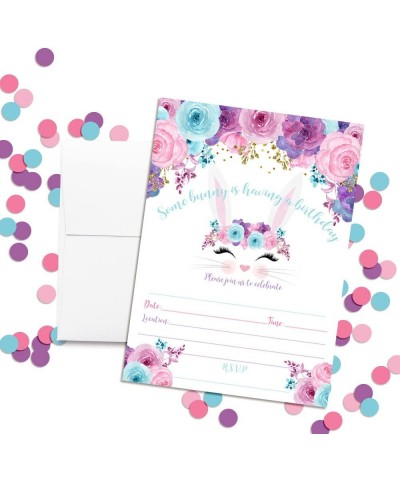 Bunny Face with Pink Blue and Purple Watercolor Flowers Easter Birthday Party Invitations for Girls- 20 5"x7" Fill in Cards w...
