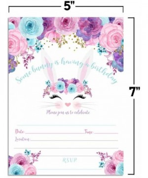 Bunny Face with Pink Blue and Purple Watercolor Flowers Easter Birthday Party Invitations for Girls- 20 5"x7" Fill in Cards w...