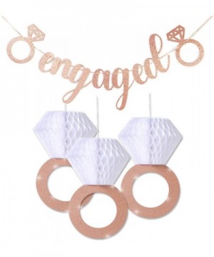 Engagement Party Decorations- Bridal Shower Supplies- Honeycomb Ring Hanging Decorations- Rose Gold Glitter Diamond Rings (3p...