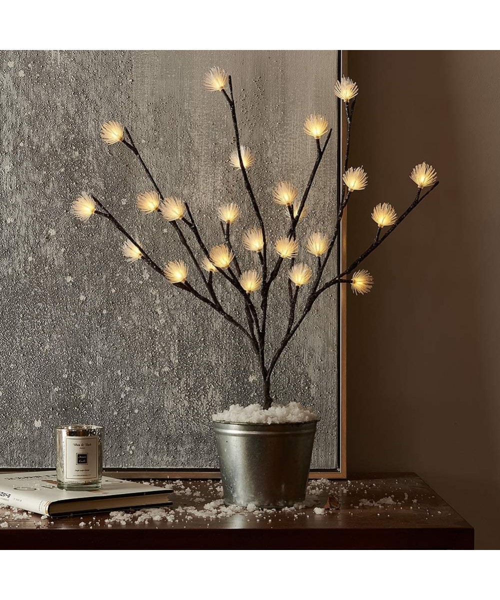 Lighted Twig Willow Branch with ICY Flowers 18in 24 LED Battery Operated for Christmas Home Decoration Indoor Outdoor Use Str...