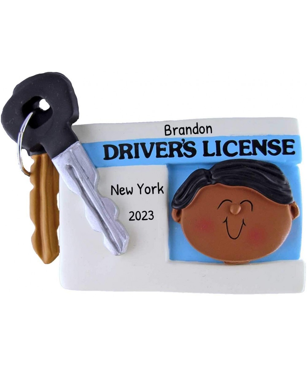 Personalized Driver's License Boy Christmas Tree Ornament 2020 - African-American Man New ID Car Keychain Grand-Son Fun Frien...
