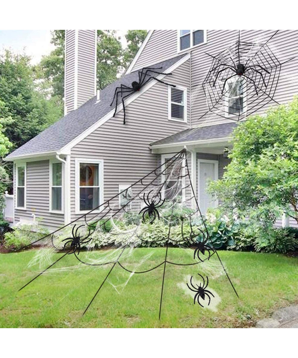 Spider Web Halloween Decorations Outdoor- 16.4 x 15.7 ft Scary Decor Triangular Mega Spider Web with 1Pcs 29.5 Inch Giant Spi...