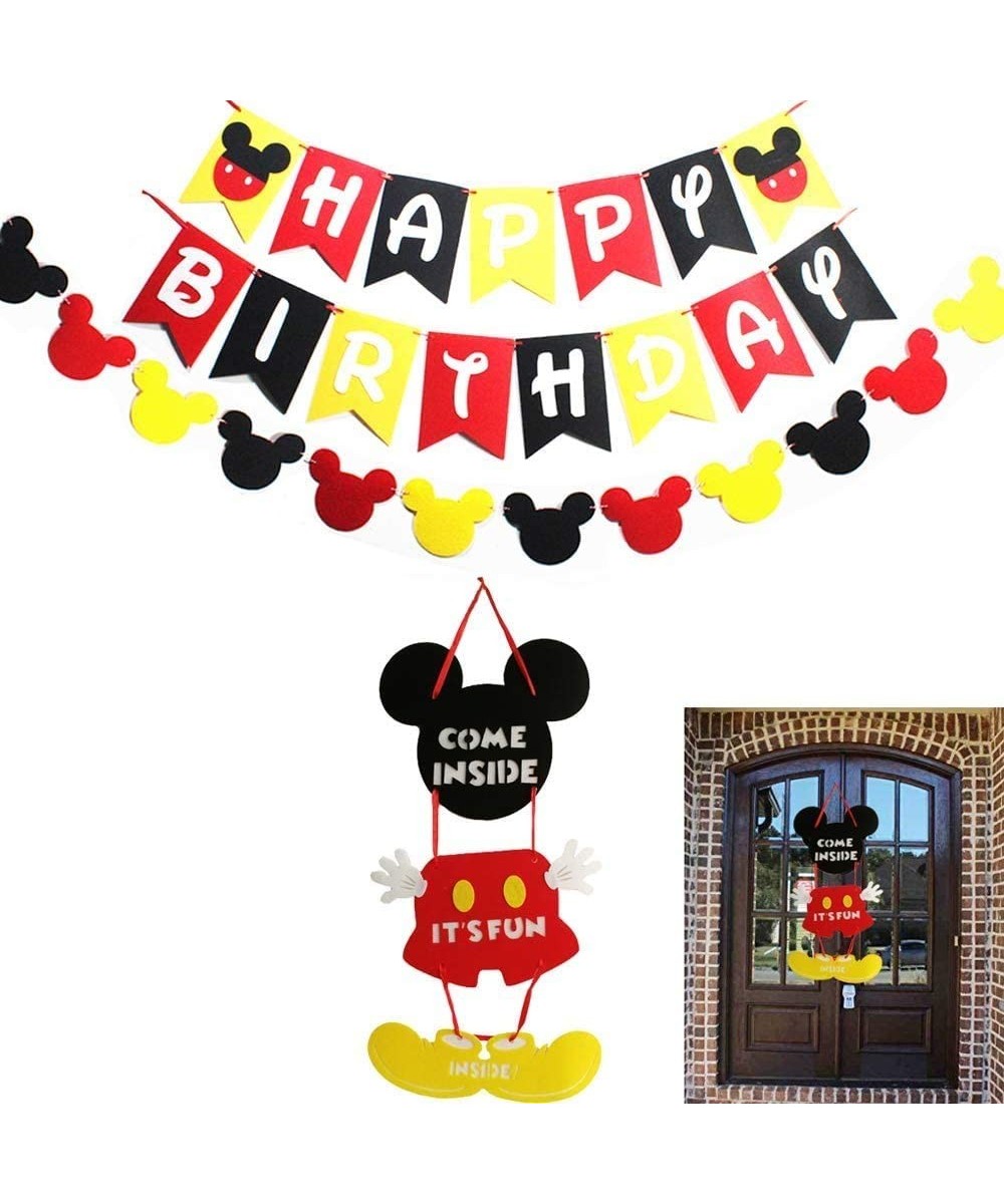 Mickey Mouse Party Supplies Kits- Mickey Happy Birthday Banner Flags- Garland and Welcome Hanger Door Sign for Baby Kids Show...