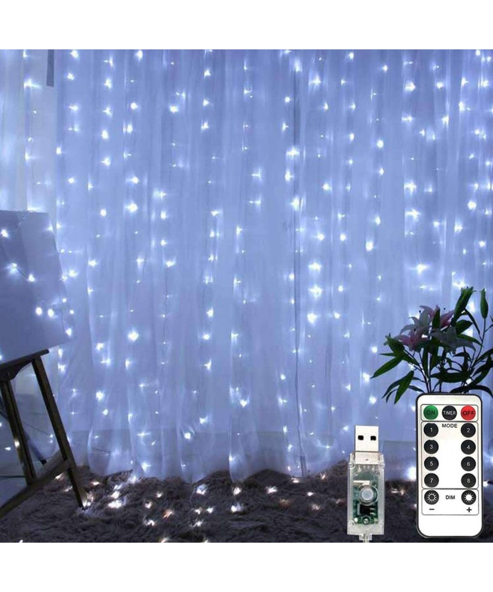300 LED Window Curtain Fairy Lights USB Plug in Curtain String Lights 8 Modes Remote Control Twinkle Lights LED Silver String...