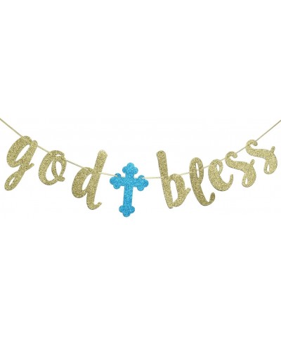 God Bless Banner- Baptism Garland Sign Gold Glitter for First Communion Christening Party Decorations Photo Props - CH18LQ75G...