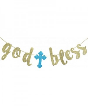 God Bless Banner- Baptism Garland Sign Gold Glitter for First Communion Christening Party Decorations Photo Props - CH18LQ75G...