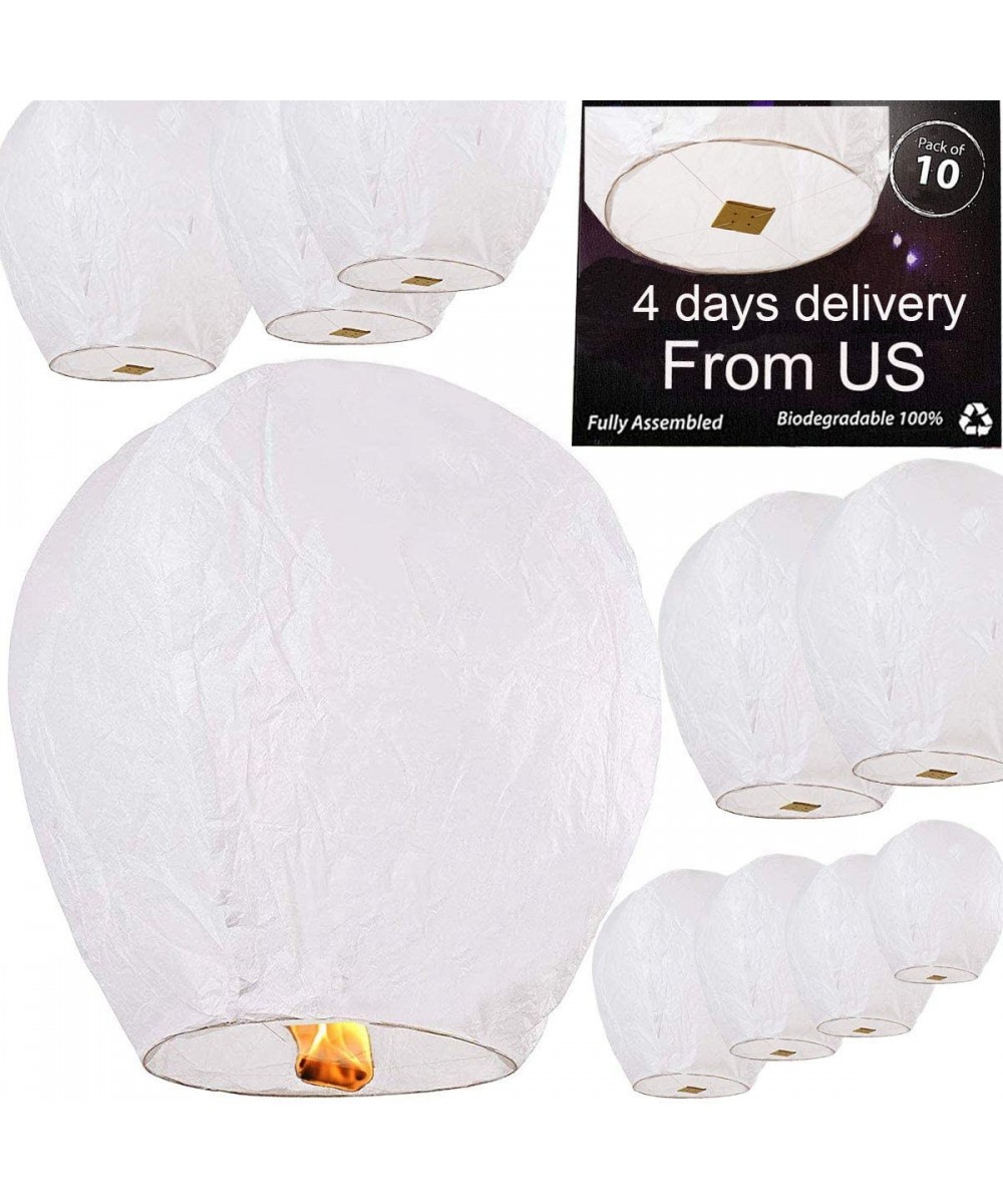Sky Lanterns 10-Pack- Fully Assembled and100% Biodegradable (No Metal Wire)-for Any Birthdays- Parties- New Years-Funeral- Me...