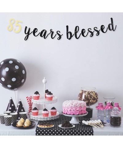85 Years Blessed Black and Gold Glitter Bunting Banner 85 Years Old Happy 85th Birthday Anniversary Party Decorations. - 85th...
