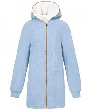 Women Winter Coats Plus Size Solid Zip Down Hooded Jacket Casual Loose Fluffy Coat Cardigans Outwear with Pocket - Aqua Blue ...