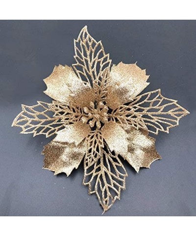 20PCS Glitter Poinsettia Christmas Tree Ornaments Artificial Flowers for Christmas Decorations (Champagne) - Champagne - CY19...