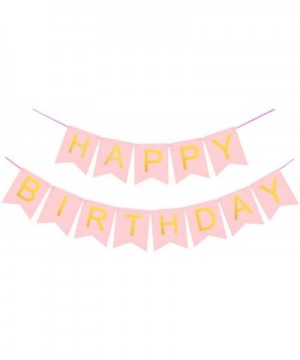 Pink Happy Birthday Banner Bunting Gold Signs Happy Birthday Garland for Girls Princess Birthday Party Decorations Supplies -...