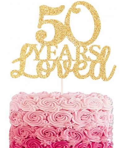 50 Years Loved gold Glitter Cake Topper for 50th Birthday or 50th Wedding Anniversary gold Glitter Party Decoration - CR199E5...