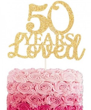50 Years Loved gold Glitter Cake Topper for 50th Birthday or 50th Wedding Anniversary gold Glitter Party Decoration - CR199E5...