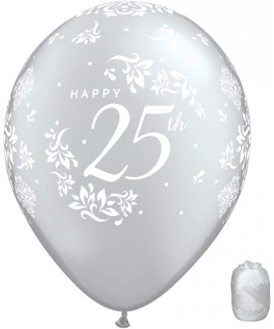 10 Pack 11" Silver 25th Anniversary Latex Balloons with Matching Ribbons - C818EDDDY2Q $6.50 Balloons
