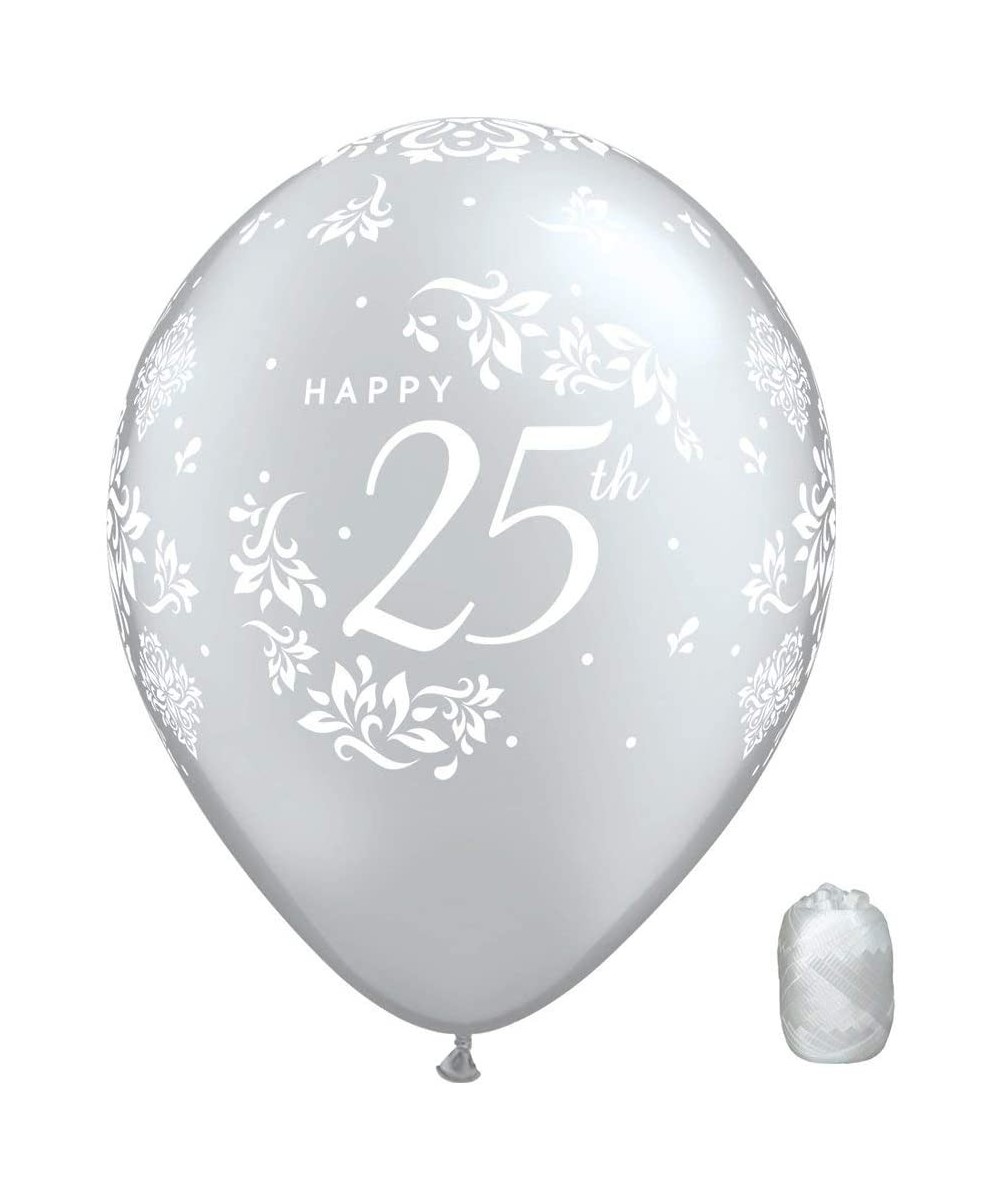 10 Pack 11" Silver 25th Anniversary Latex Balloons with Matching Ribbons - C818EDDDY2Q $6.50 Balloons