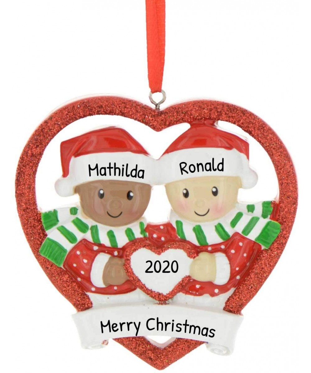 Personalized Mixed Race Couple Christmas Tree Ornament 2020 - Romantic Cozy Heart Together Sibling Friend Biracial Multi-Cult...