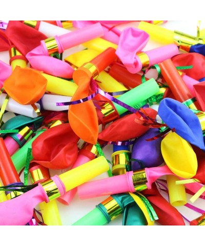 100pcs Multicolor Noisemakers Blowouts Party Horns with Balloons- Glitter Fringed Balloons Whistle- Party Whistles and Stream...