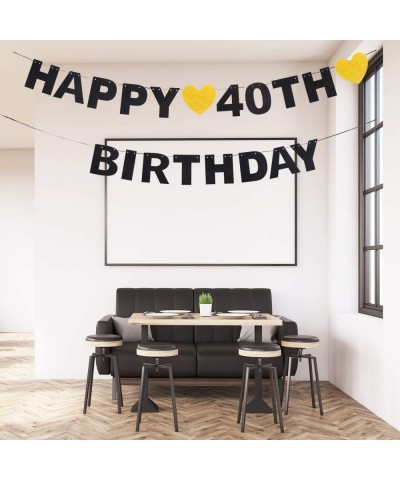 Happy 40th Birthday Banner Black Glitter 40 Years Old Bday Anniversary Party Decoration Sign for Women Men - 40th - CG18R8O8Q...