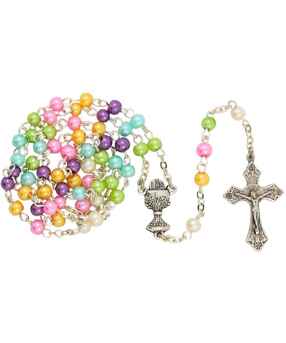 First Communion Multicolored Rosary in Pink Organza Bag- 12 1/2 Inch - C418QQKD7UH $19.39 Favors