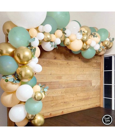 Sage Green Balloon Garland Arch Kit with Eucalyptus Olive- Peach- White- Gold Balloons and Greenery for Forest Safari Jungle ...