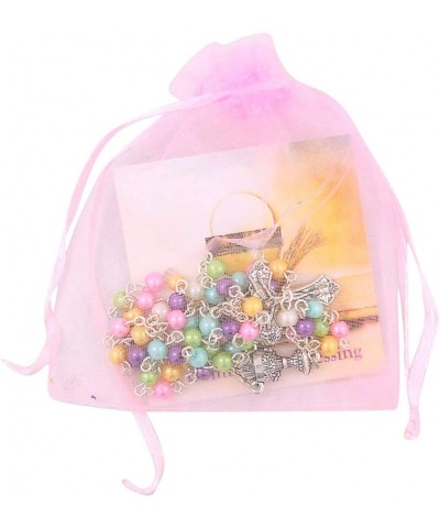 First Communion Multicolored Rosary in Pink Organza Bag- 12 1/2 Inch - C418QQKD7UH $19.39 Favors