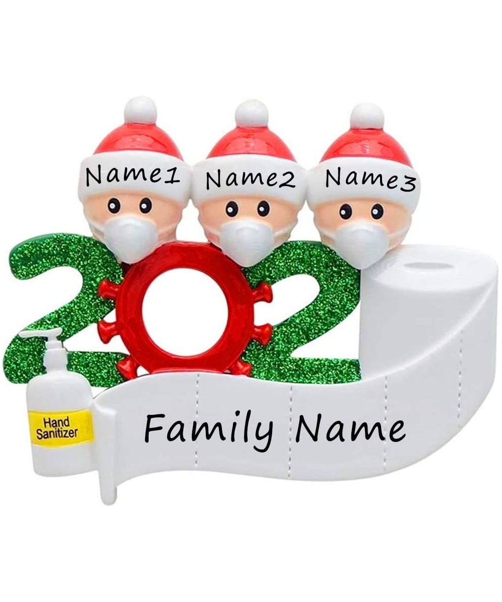 Personalized Name Christmas Ornaments Kit- Custom 2020 Quarantine Survivor Family of 3 with Face Masks Xmas Tree Hanging Holi...