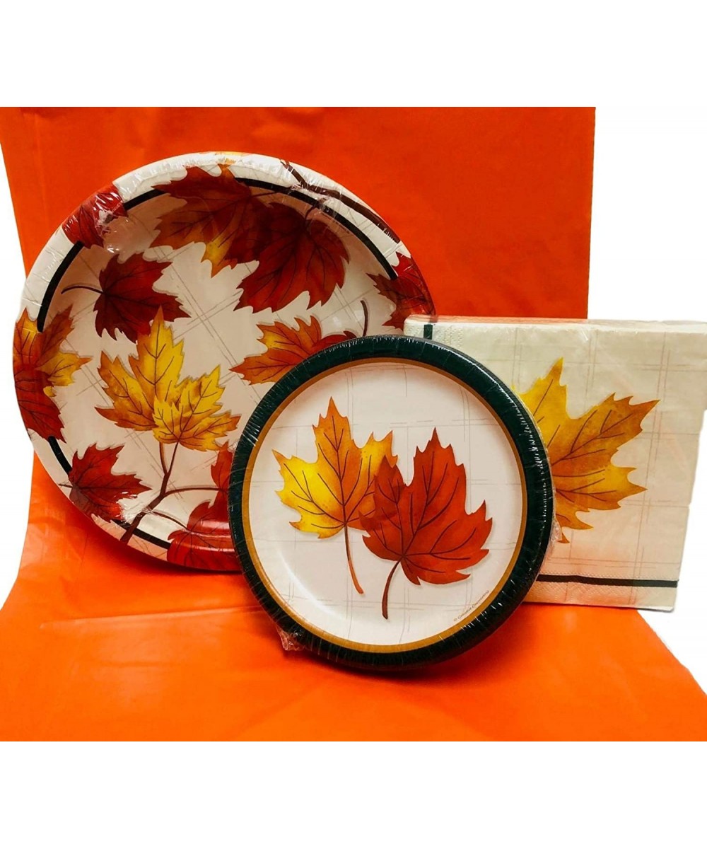 Halloween and Fall Disposable Paper Plates- Napkins- Tablecloth - Holiday Thanksgiving Party Supplies Bundle (Gold Leaf) - Go...