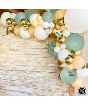 Sage Green Balloon Garland Arch Kit with Eucalyptus Olive- Peach- White- Gold Balloons and Greenery for Forest Safari Jungle ...