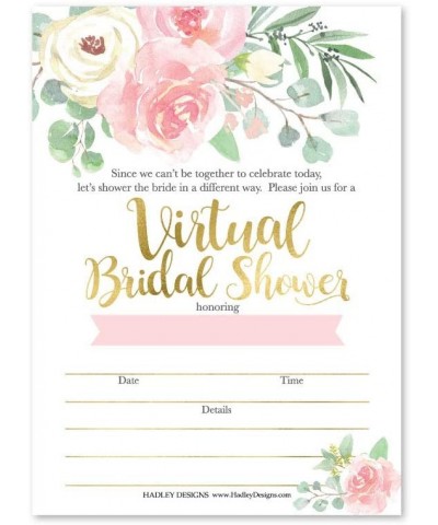 25 Pink Floral Virtual Bridal Shower Invitations- Fill in The Blank Bachelorette Party Invites for The Bride or Couple- Onlin...