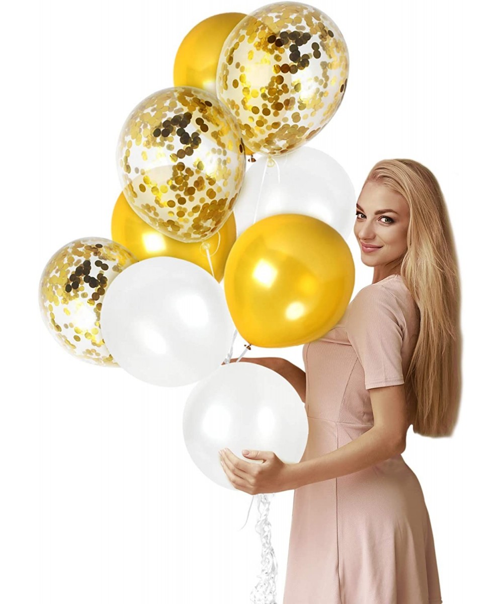 Gold White Metallic Balloons and Clear Latex Pre-Filled with Confetti 44 Pack 12 Inch for Wedding Anniversary Bachelorette Br...