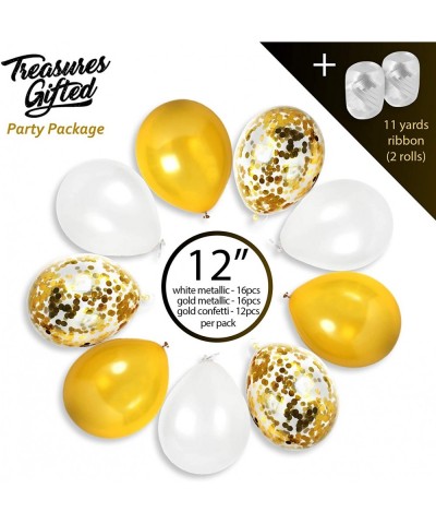 Gold White Metallic Balloons and Clear Latex Pre-Filled with Confetti 44 Pack 12 Inch for Wedding Anniversary Bachelorette Br...