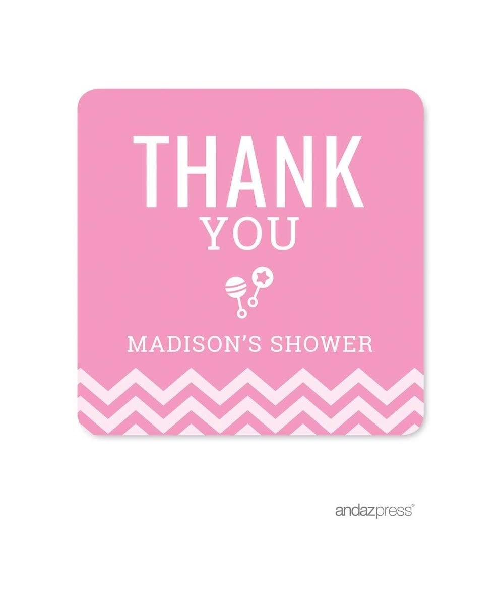 Pink Chevron Girl Baby Shower Collection- Personalized Square Label Stickers- Thank You- 40-Pack- Custom Name - Label Square ...