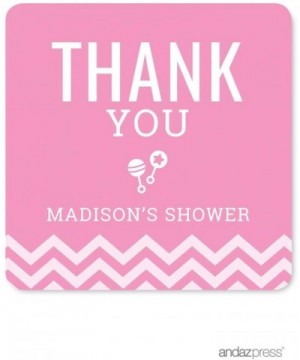 Pink Chevron Girl Baby Shower Collection- Personalized Square Label Stickers- Thank You- 40-Pack- Custom Name - Label Square ...