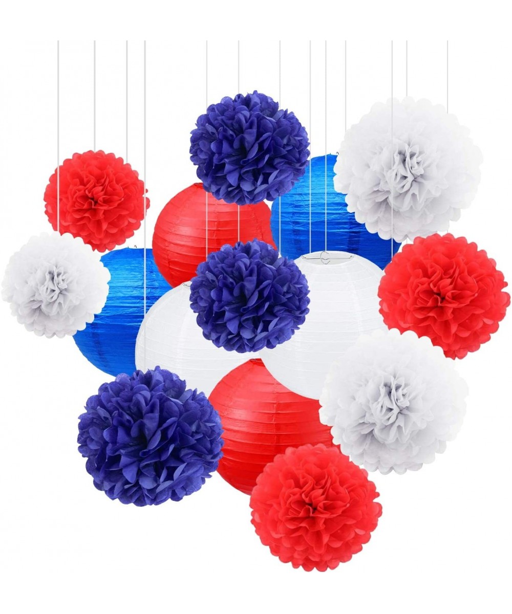 Nautical Party Decor Pom Poms Tissue Paper Lanterns Royal Blue Mixed Red White Patriotic Decorations Captain America Party Su...