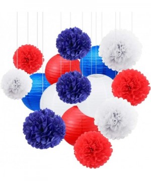 Nautical Party Decor Pom Poms Tissue Paper Lanterns Royal Blue Mixed Red White Patriotic Decorations Captain America Party Su...