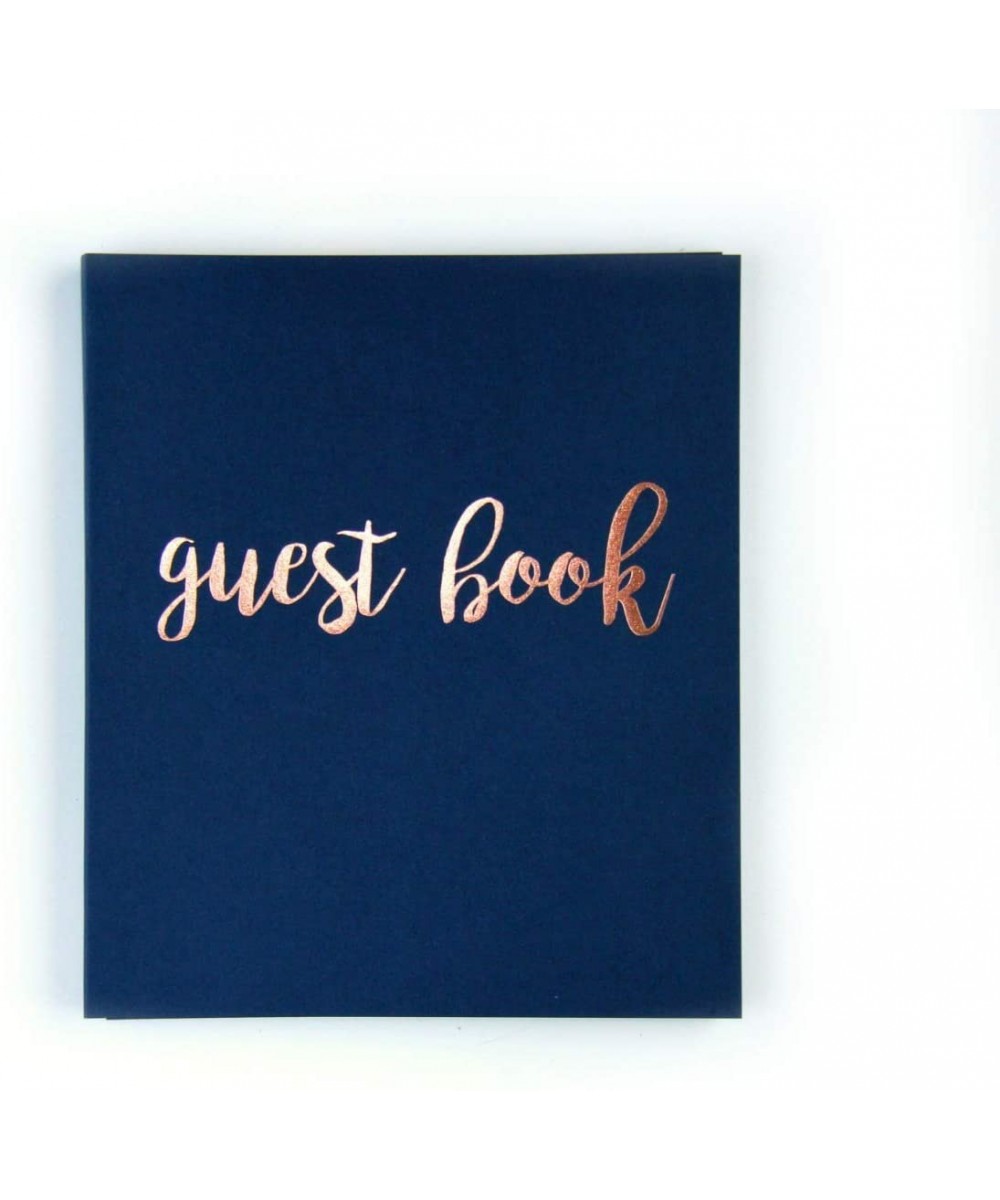 Photo Guest Book Wedding Guest Book- Modern Navy Cardstock Softcover- Flat-Lay Spiral 130 Navy pgs. Embossed Rose Gold Foil. ...