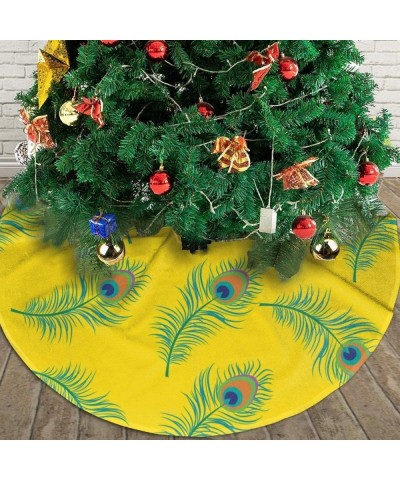 Peacock Feather 48 Inch Christmas Tree Print Skirt Decoration for Merry Christmas Party Polyester Sanding Cloth Christmas Tre...
