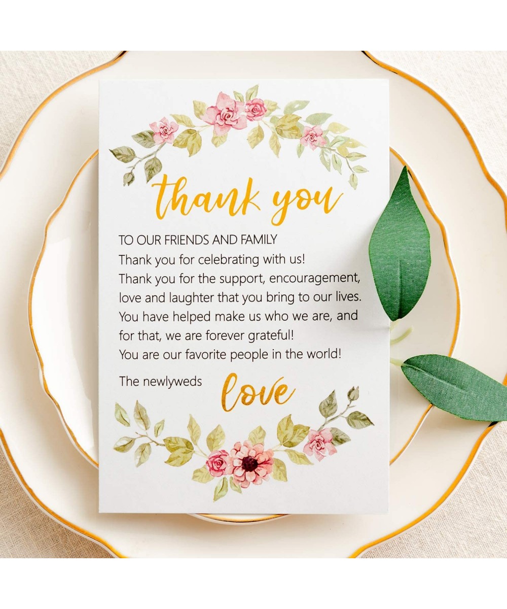 Wedding Thank You Place Setting Cards- Flower with Foil Gold- Chic and Elegant Wedding Table Centerpieces and Wedding Decorat...