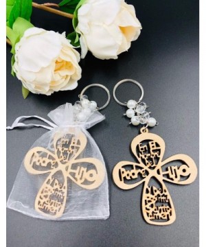 12Pcs Baptism New Cross Wood Design Keychain Comfirmation/Baptism/Comunion Favors for Boy or Girl Recuerdos de Bautizo With O...